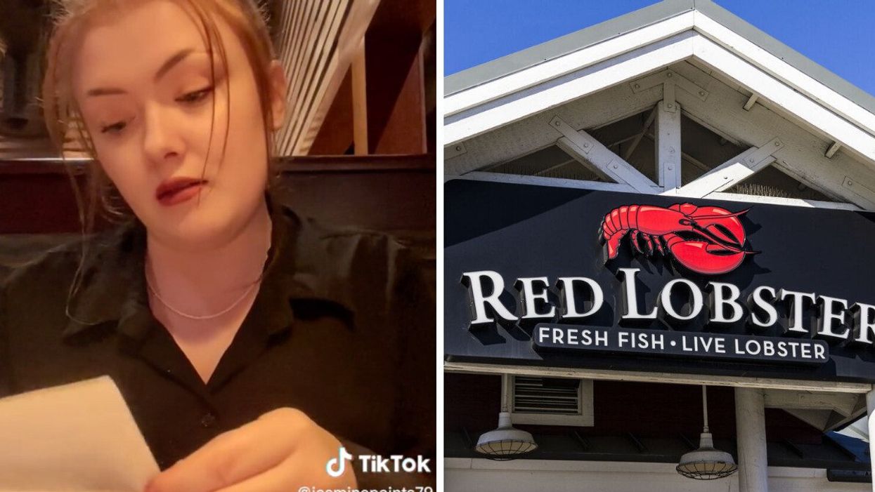 The TikToker sharing how much she made in tips in one night. Right: A Red Lobster location.