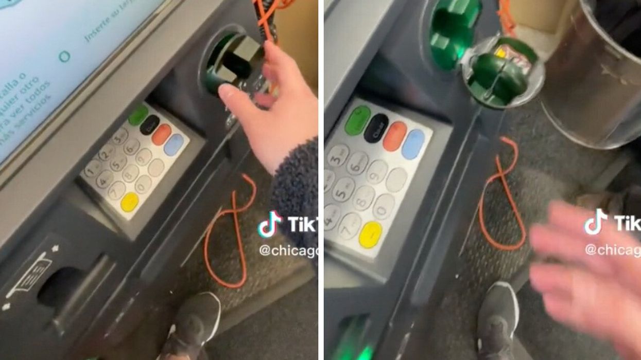 The TikToker showing a skimmer device on an ATM.