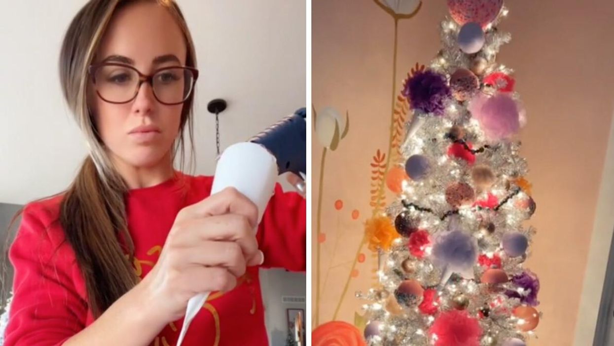 The TikToker showing her DIY Christmas tree decorations.
