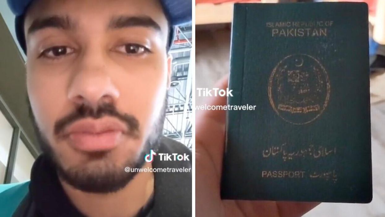The TikToker talking about travelling with a weak passport. Right: Pakistani passport.