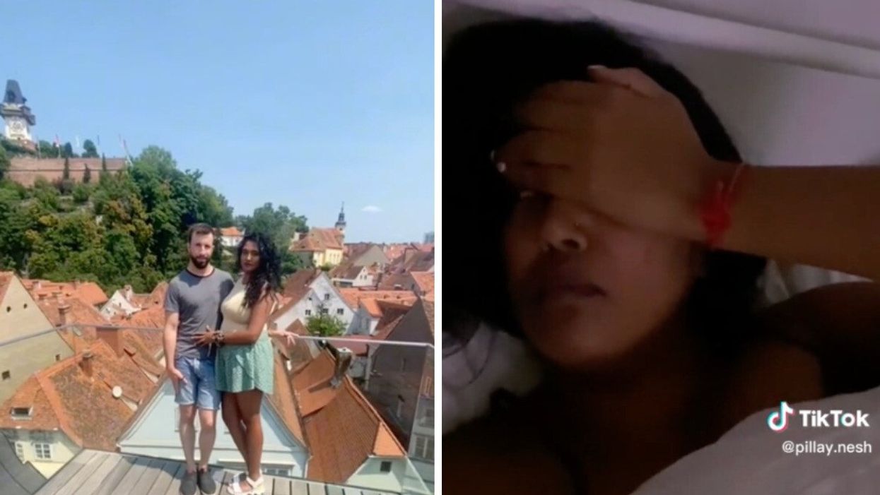 The TikToker with her fiancé. Right: Nesh Pillay when she lost her memory.
