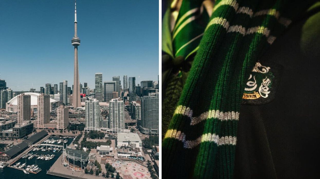 The Toronto skyline. Right: Slytherin garments at the Warner Bros. Studio Tour London.
