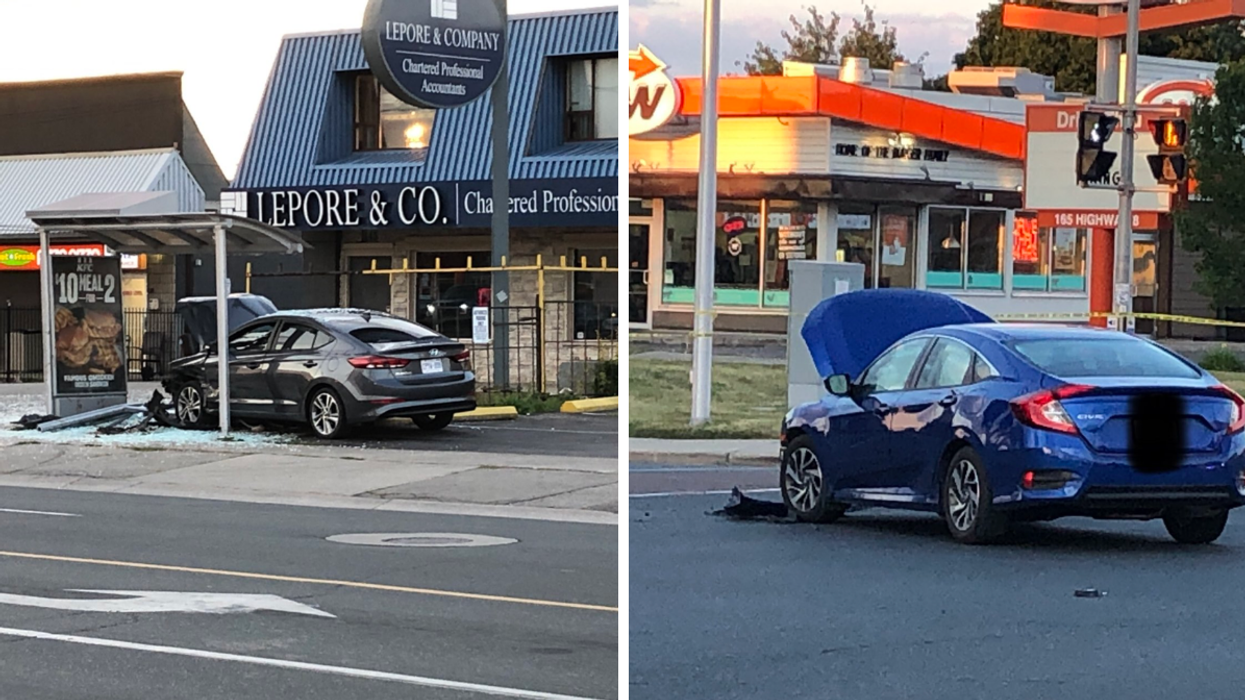 The two vehicles involved in the car accident in Hamilton, Ontario.