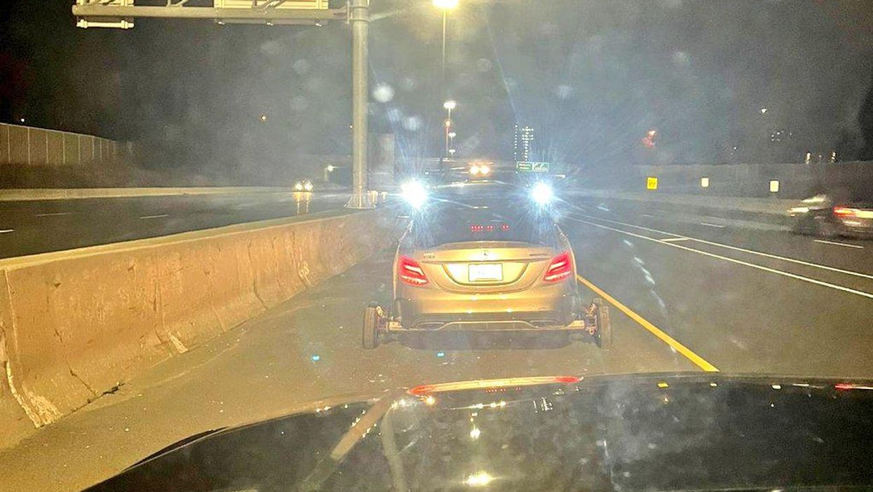 The vehicle of the accused 21-year-old being stopped for stunt driving seen from a police dashcam.