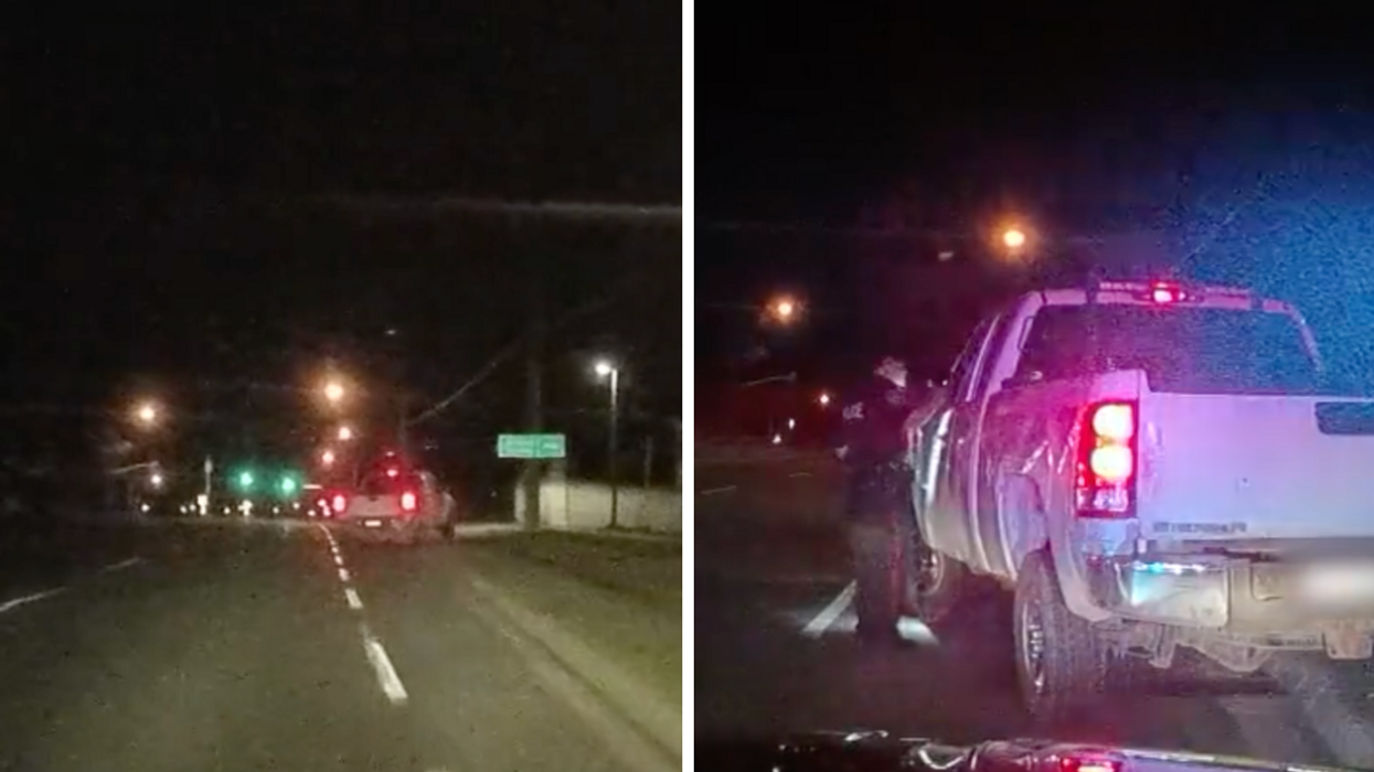 The vehicle pulling off on the side of the road. Right: YRP officer talking to the driver.