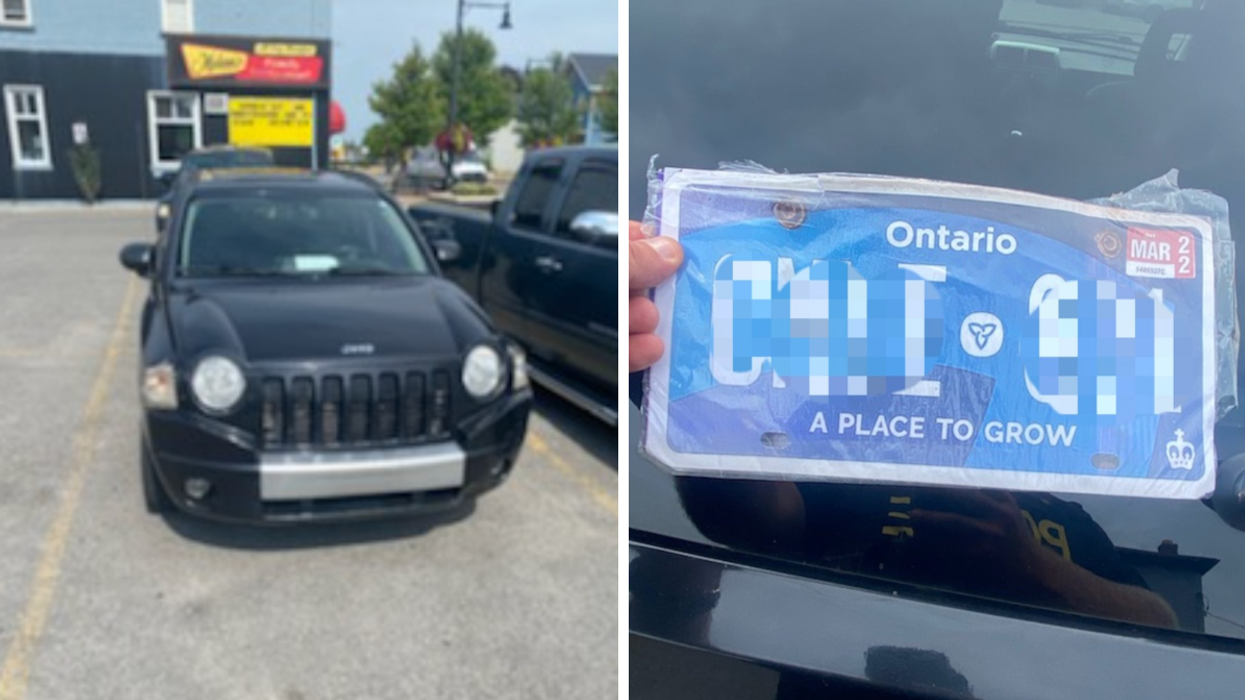 The vehicle that OPP pulled over. Right: The fake Ontario licence plate.