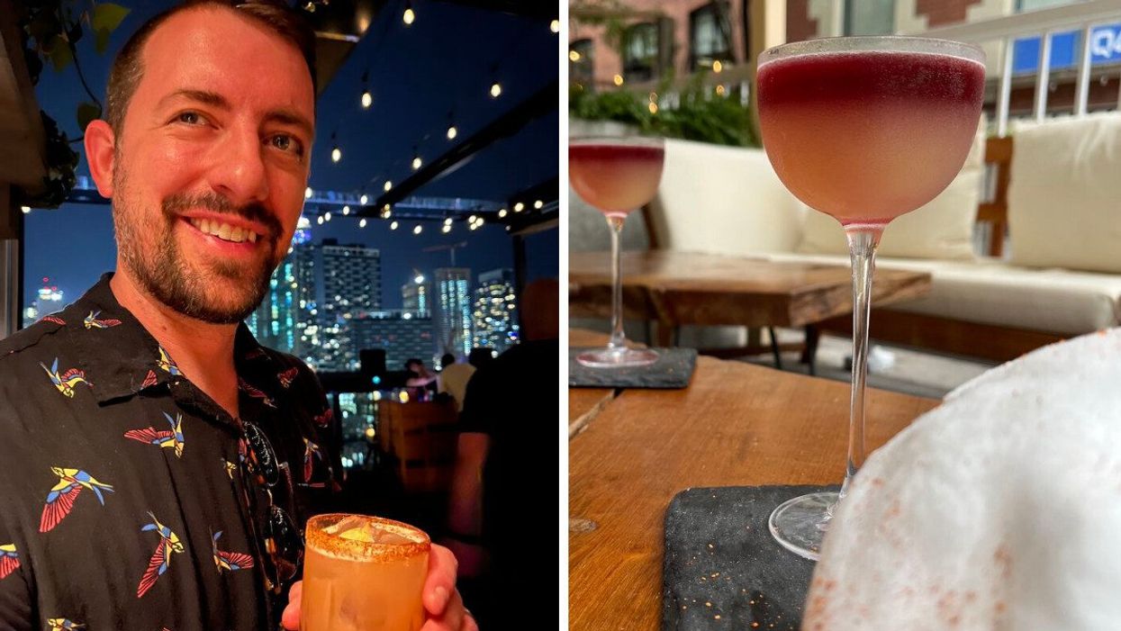 The view from 1 Hotel's rooftop. Right: An Ensenada Dreams margarita with cotton candy at Silent H in Toronto.