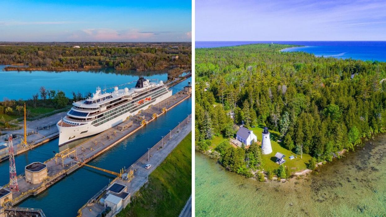 The Viking Cruises Octantis. Right: Alpena, Michigan