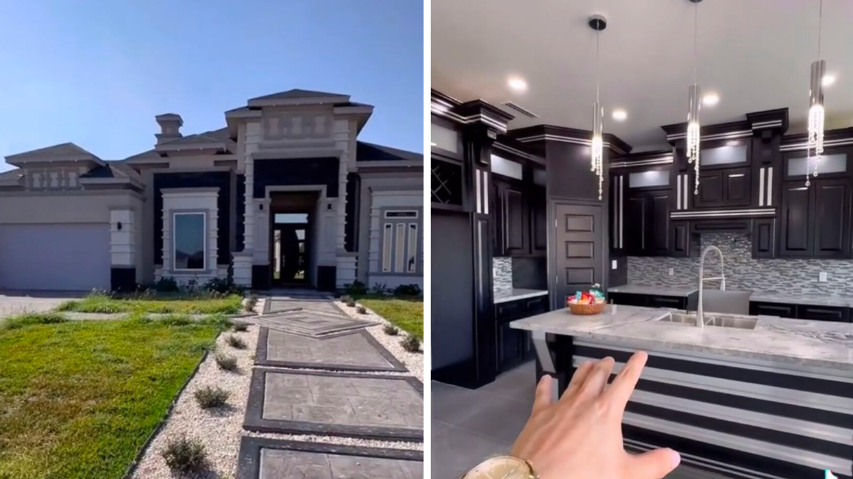 The viral house in Rio Grande City, TX. Right: The kitchen of the Rio Grande City house.