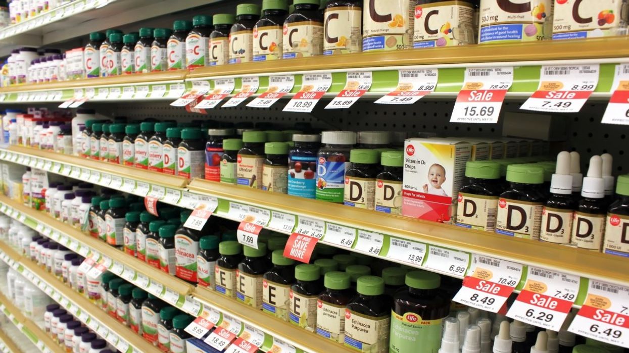 The vitamin and supplement aisle at a pharmacy in Canada.