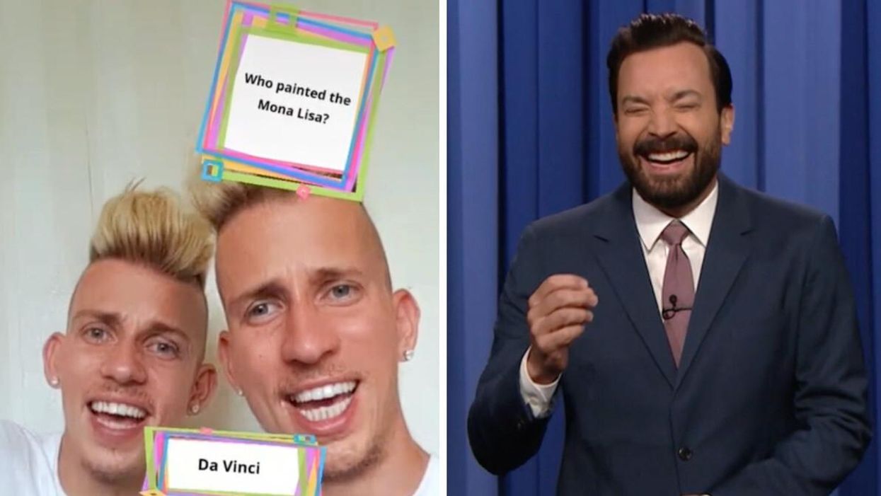 The Vörös twins. Right: Jimmy Fallon.