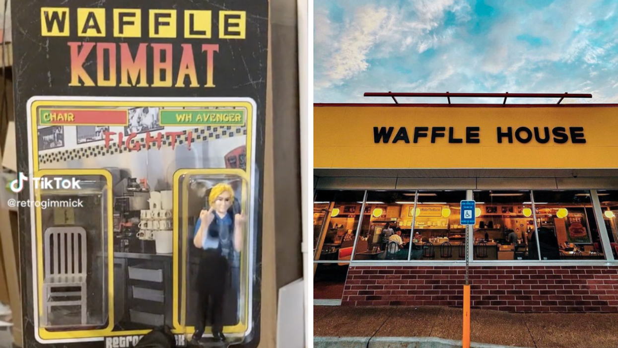 The Waffle House action figure. Right: Waffle House.