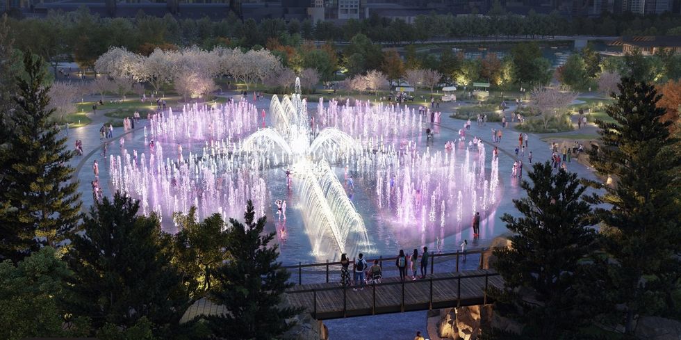 The water fountains at the Forum.