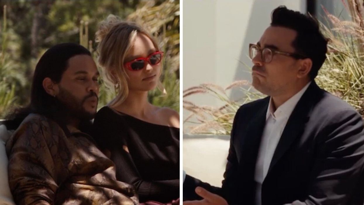 The Weeknd and Lily-Rose Depp in "The Idol." Right: Dan Levy in "The Idol."