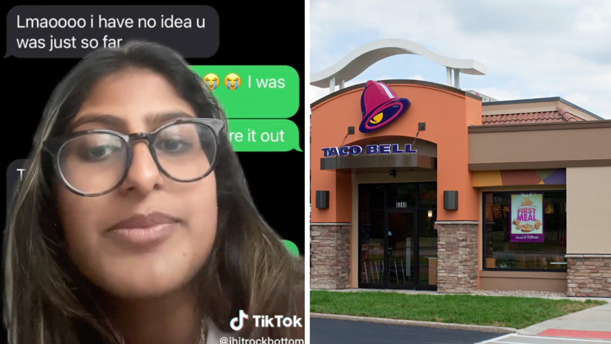 The woman sharing the GrubHub receipts. Right: A Taco Bell.