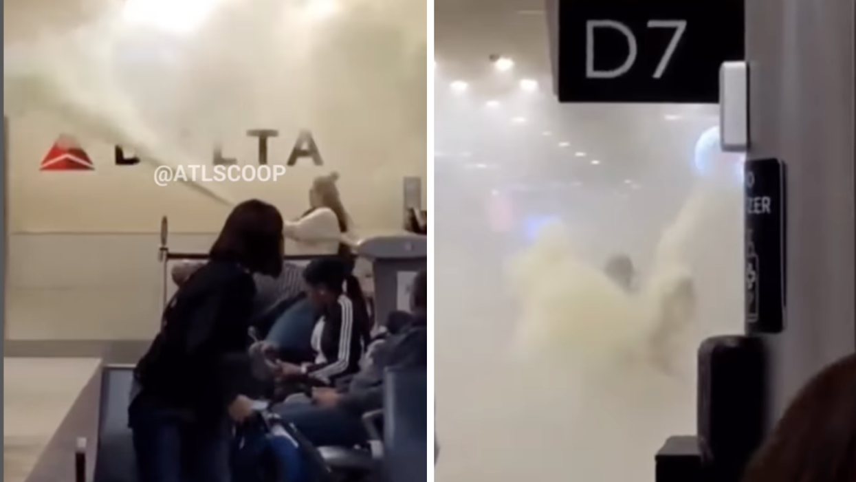 The woman spraying the fire extinguisher. Right: All of the remnants from the fire extinguisher.