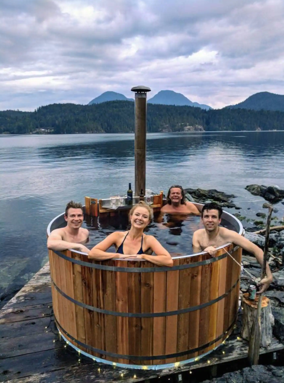 The wood-fired hot tub on the island.