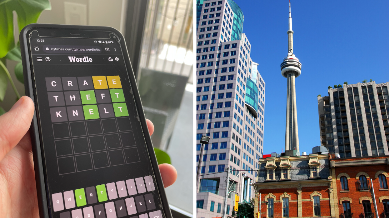 The Wordle game, Right: A photograph of downtown Toronto.