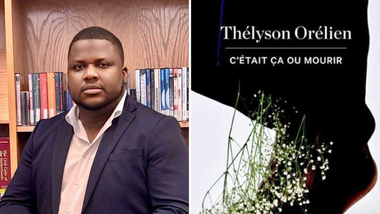 Thélyson Orélien. Droite : le roman « C'était ça ou mourir ».