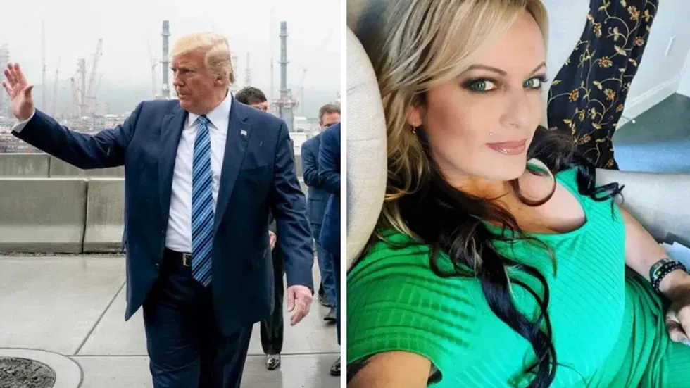 Then-U.S. President Donald Trump in 2020. Right: Stormy Daniels.