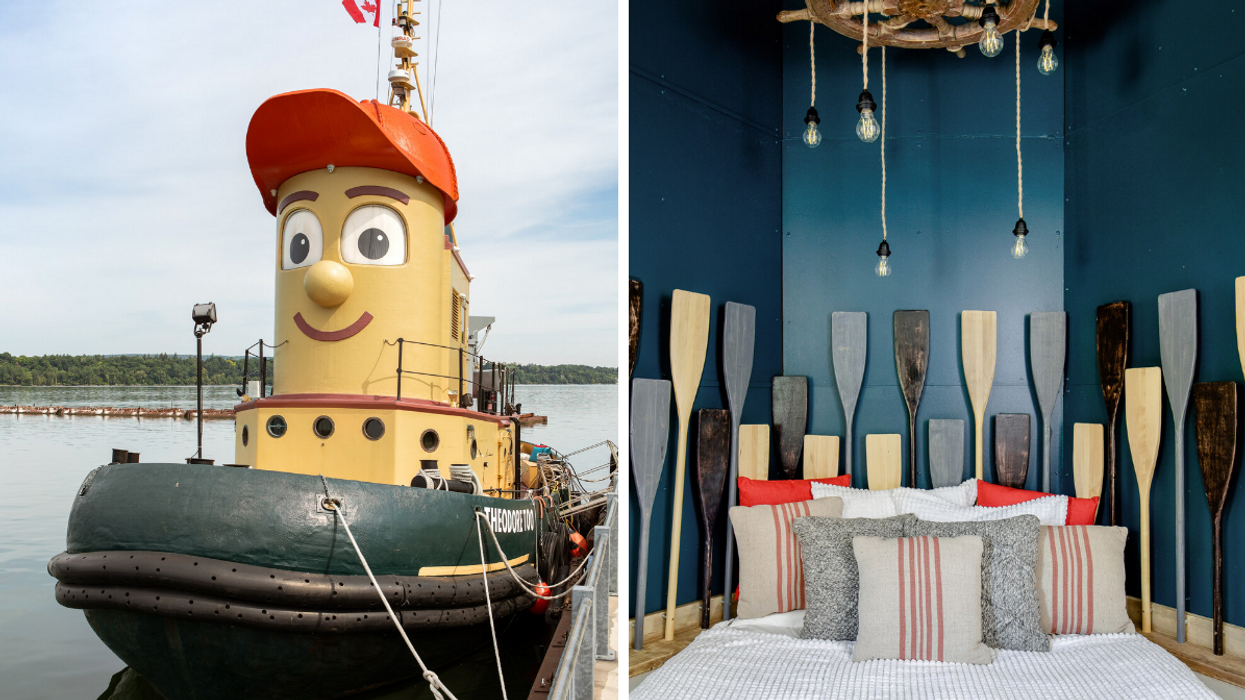 Theodore TOO. Right: Inside one of the Airbnb rooms.