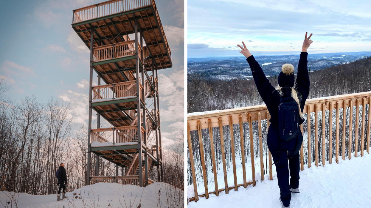 This Hike Near Ottawa Leads You To Panoramic Lookout Tower Over Snow-Covered Mountains