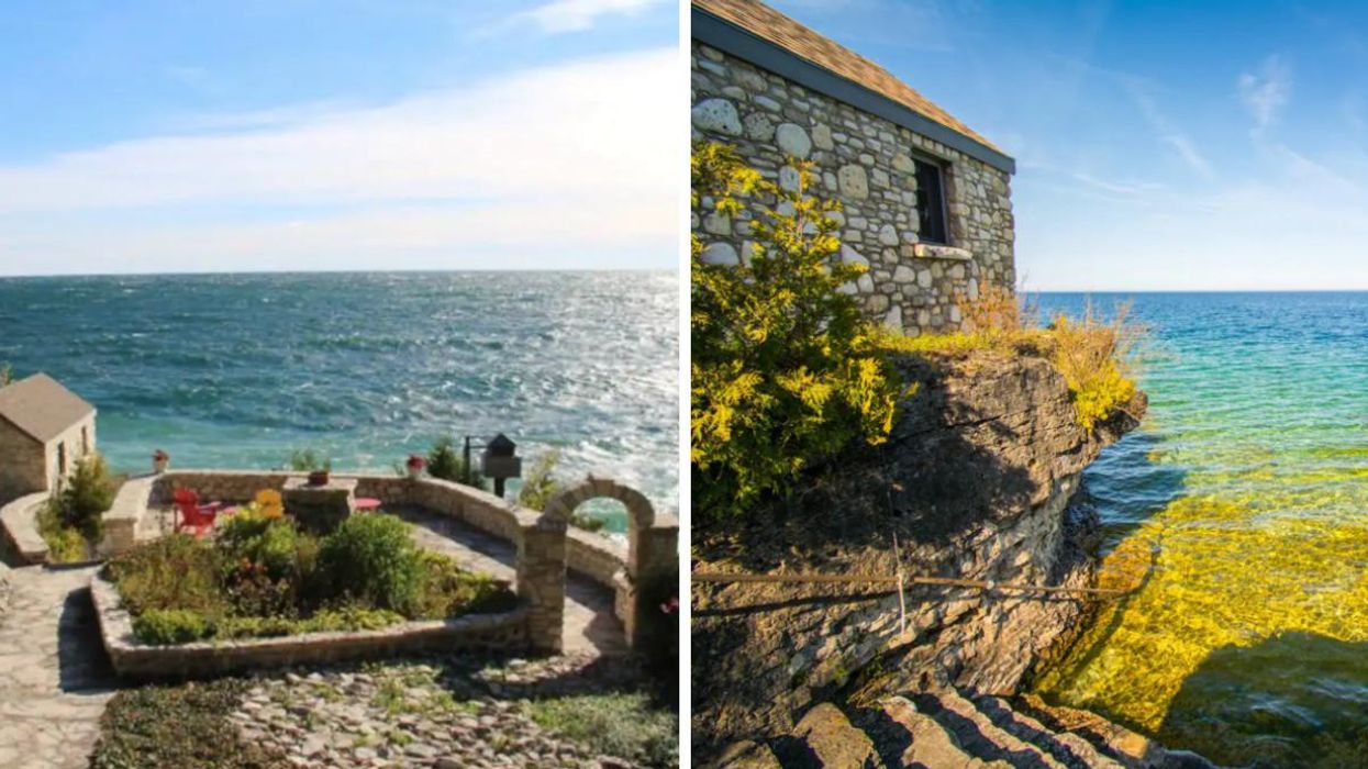 This Ontario Airbnb Is Like A Greek Island Vacation & The Stairs Lead Right Into The Water