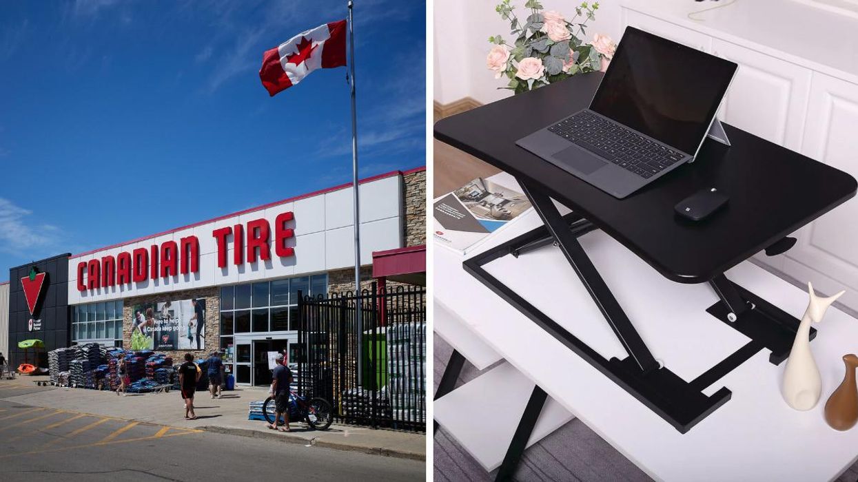 This Standing Desk Converter Is 40% Off At Canadian Tire & It Could Help If Your Posture Sucks