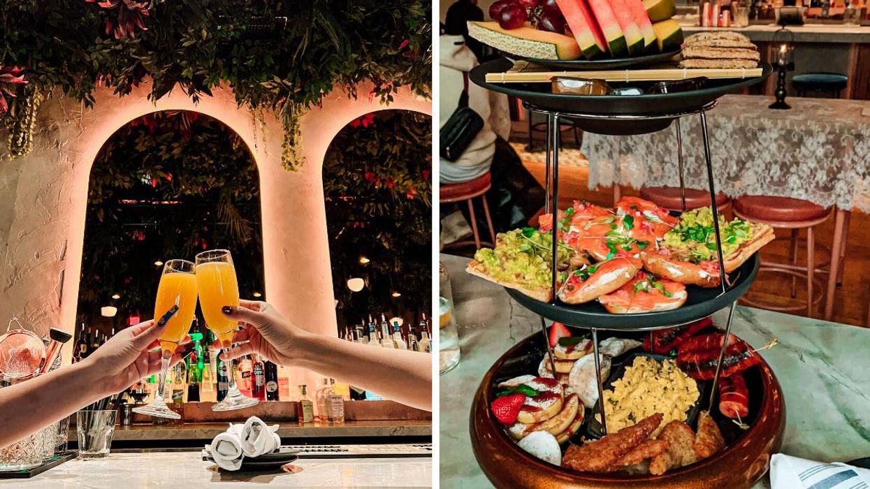 This Toronto Bar Serves Giant Brunch Towers & Bottomless Mimosas Under A Canopy Of Leaves