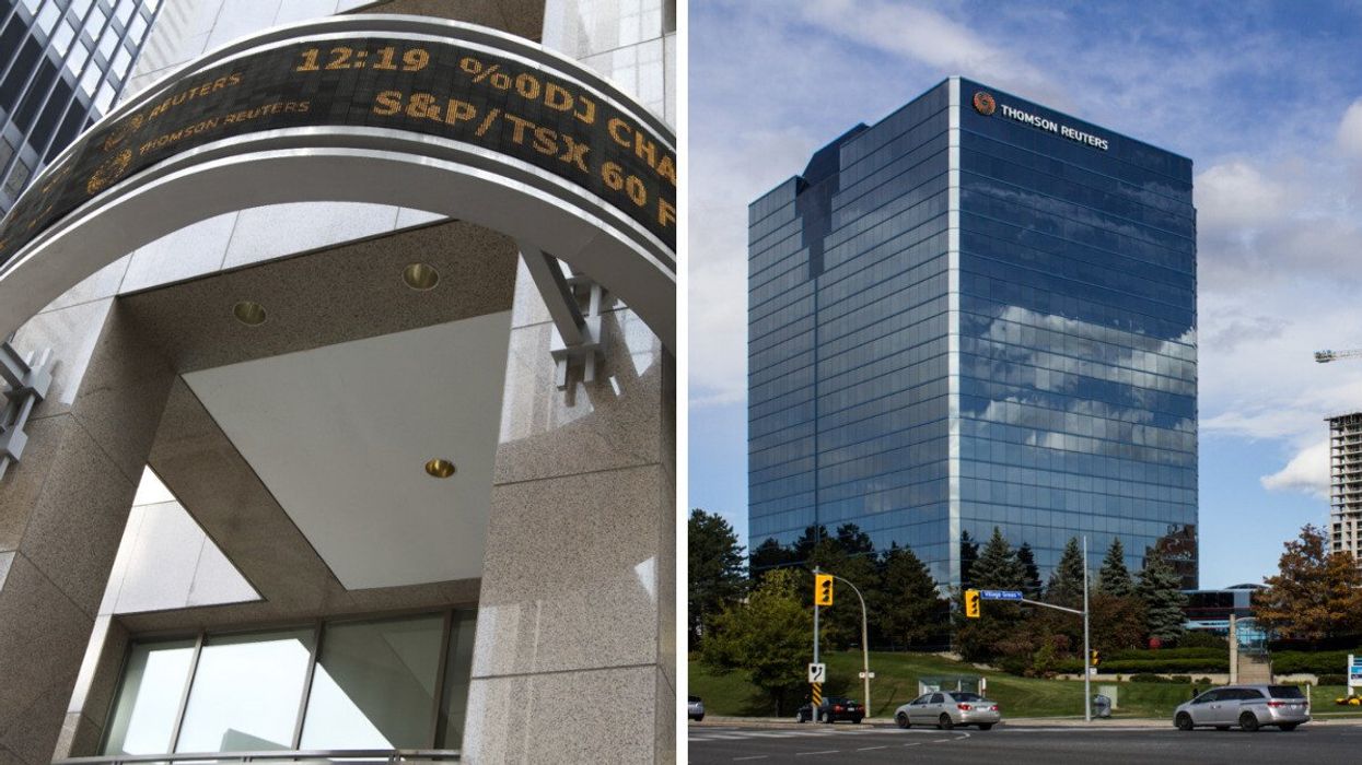 Thomson Reuters. Right: Thomson Reuters building in Toronto.