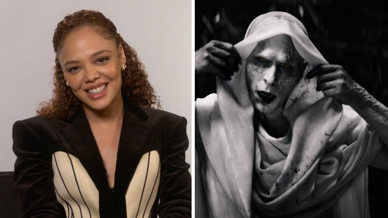 'Thor: Love and Thunder' star Tessa Thompson. Right: Christian Bale as Gorr the God Butcher in 'Thor.'