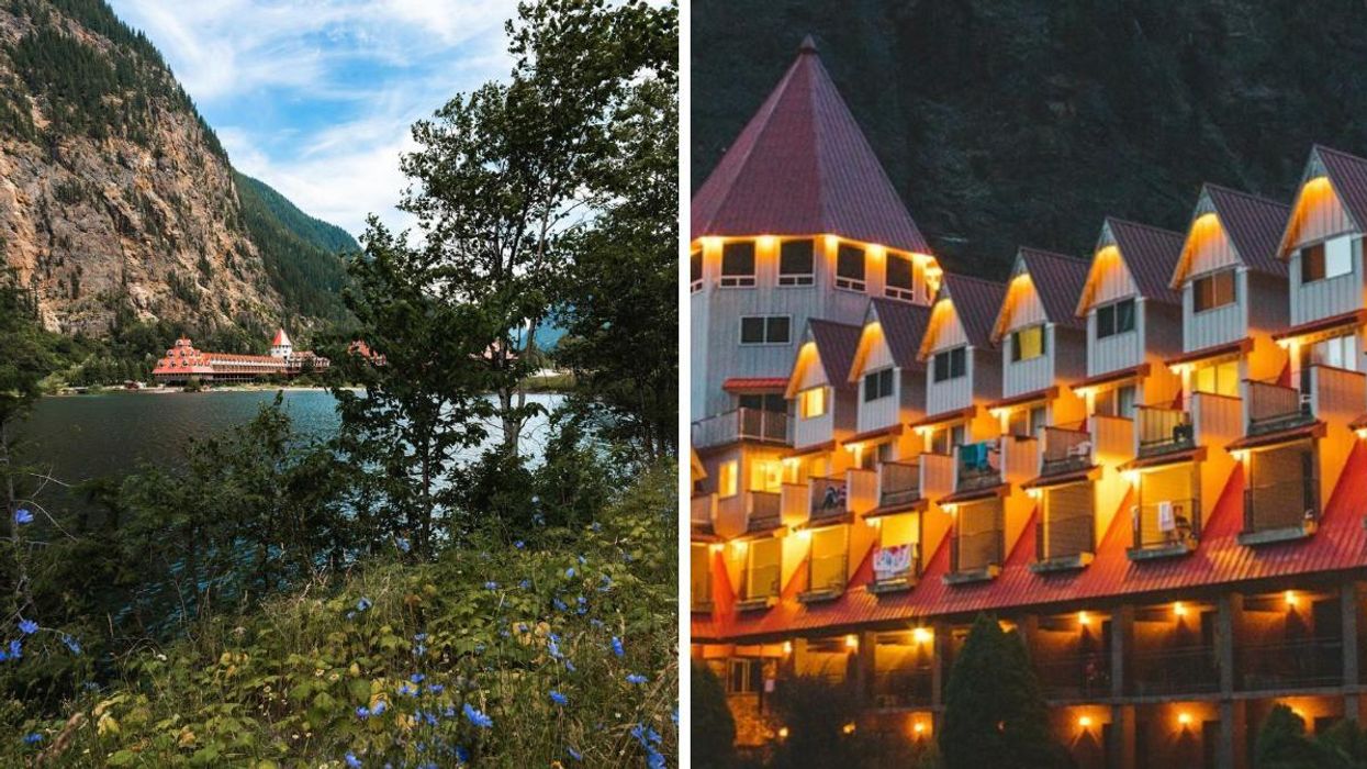 Three Valley Lake. Right: Three Valley Lake Chateau.