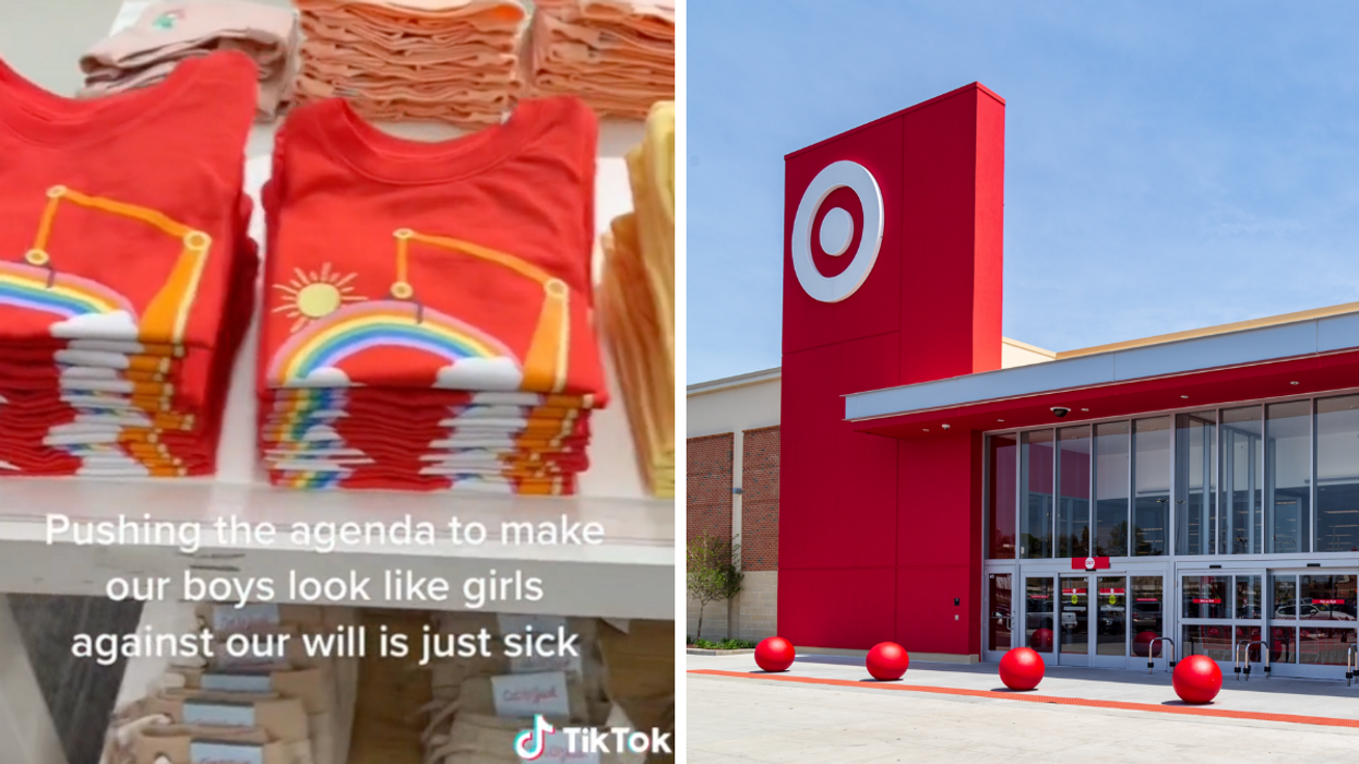 TikTok of boys' clothes at Target. Right: Exterior of a Target store.