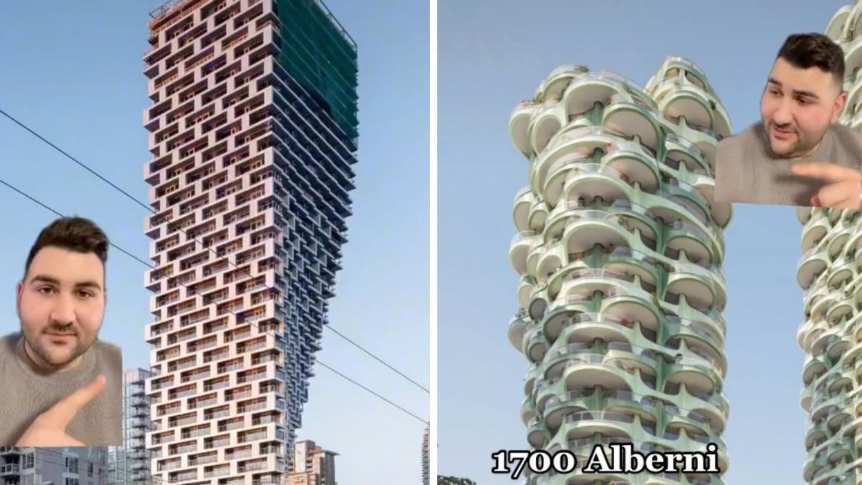 TikTok screenshots featuring Vancouver architecture.