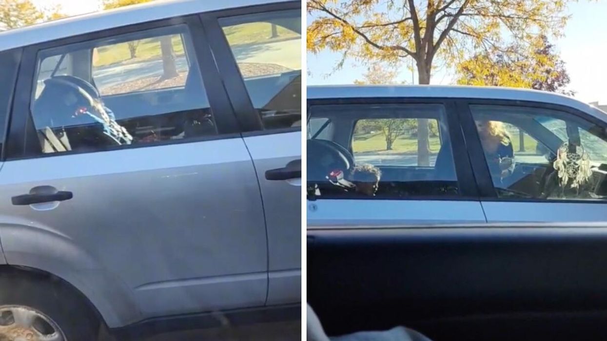 TikTok video shows child sitting alone in a car.