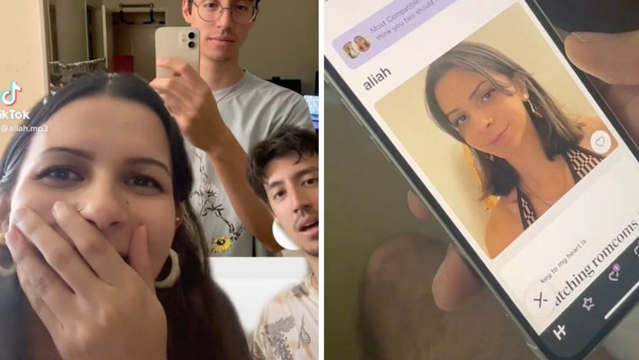 Tiktoker Aliah and her brother Zander shocked. Right: Aliah being recommended on her brother Zander's profile.