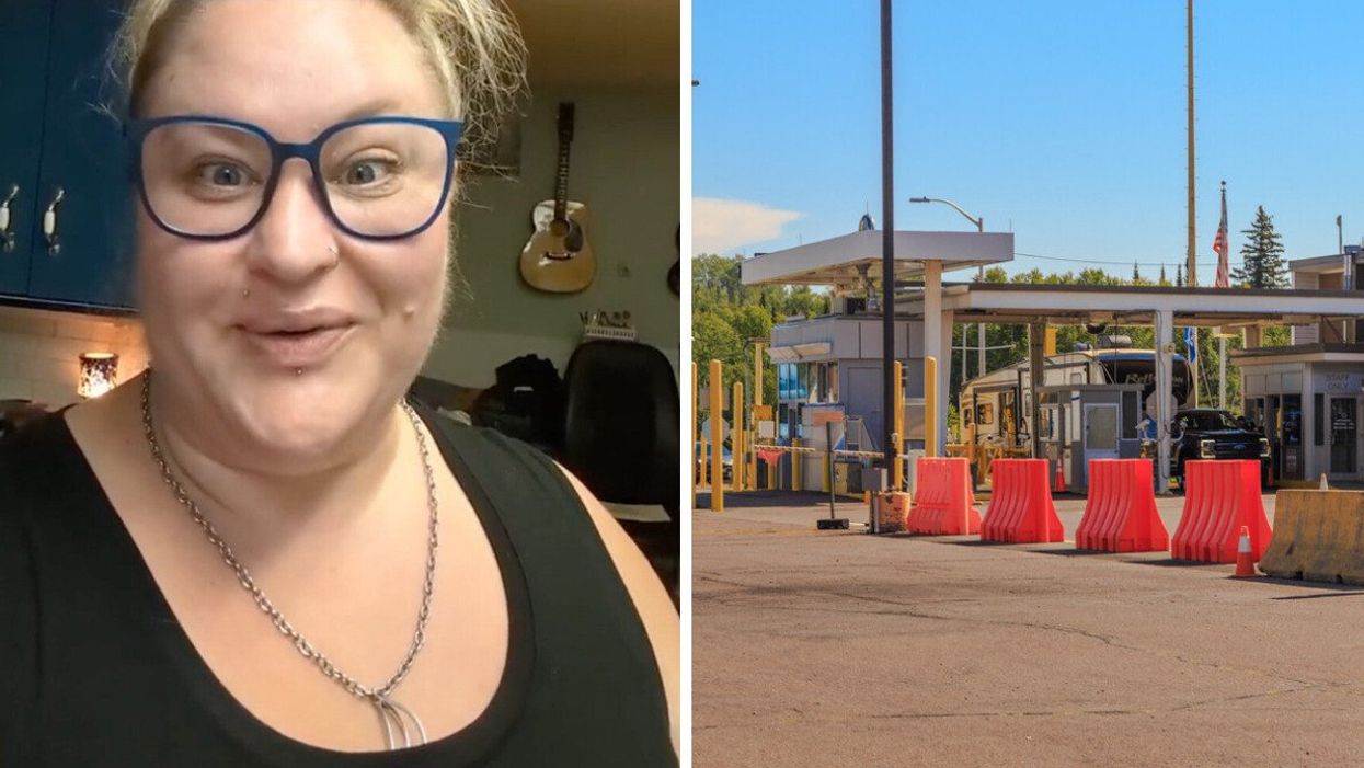 TikToker Brandi Dustin. Right: A Canadian boarder crossing.