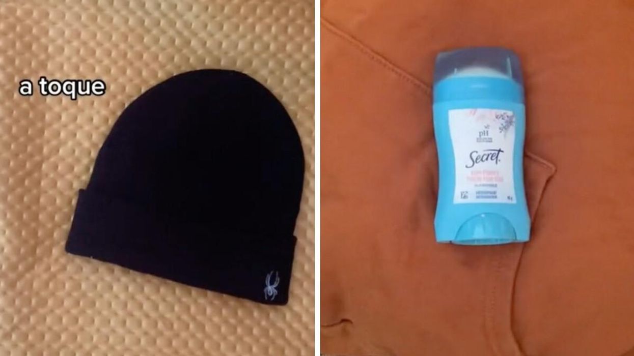 TikToker @canadiangirl showing a toque. Right: Secret deodorant.