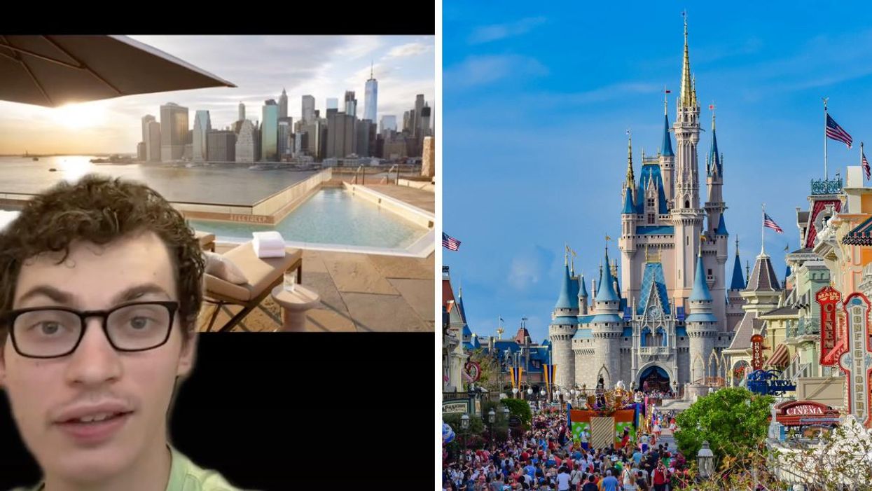 TikToker David Profit. Right: Crowds at Walt Disney World, Orlando, FL.