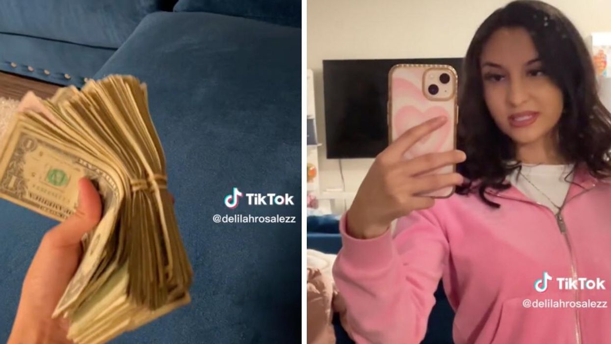 TikToker Delilah Rosalez showing off the money she earned. Right: Delilah Rosalez.