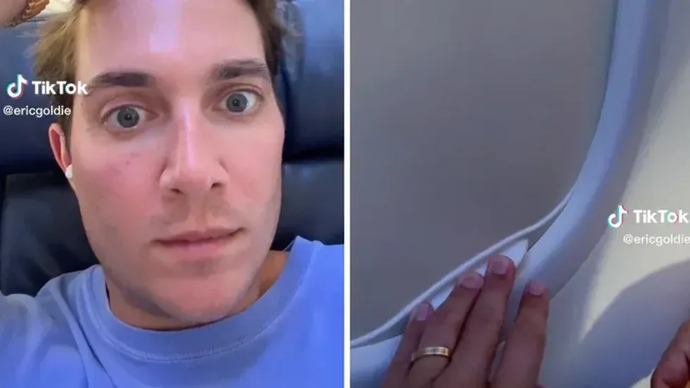 TikToker Eric Goldie in his video on an airplane.