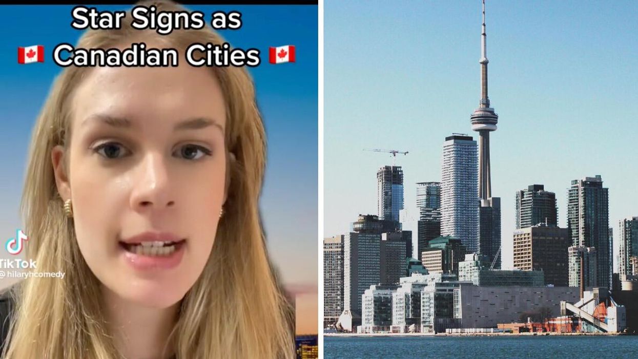 TikToker Hilary Henderson. Right: The Toronto skyline.