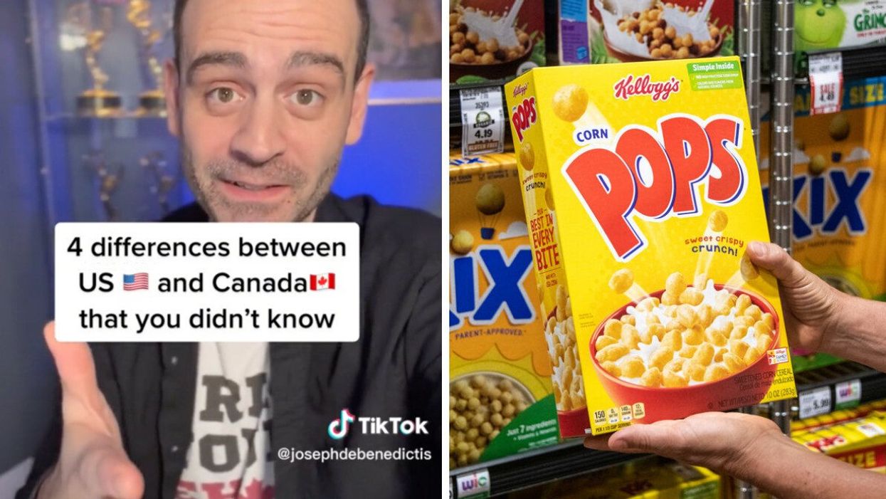 TikToker Joseph DeBenedictis. Right: A box of Corn Pops cereal.