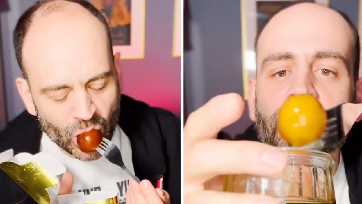 TikToker @josephdebenedictis comparing gulab jamoon to timbits in maple syrup.