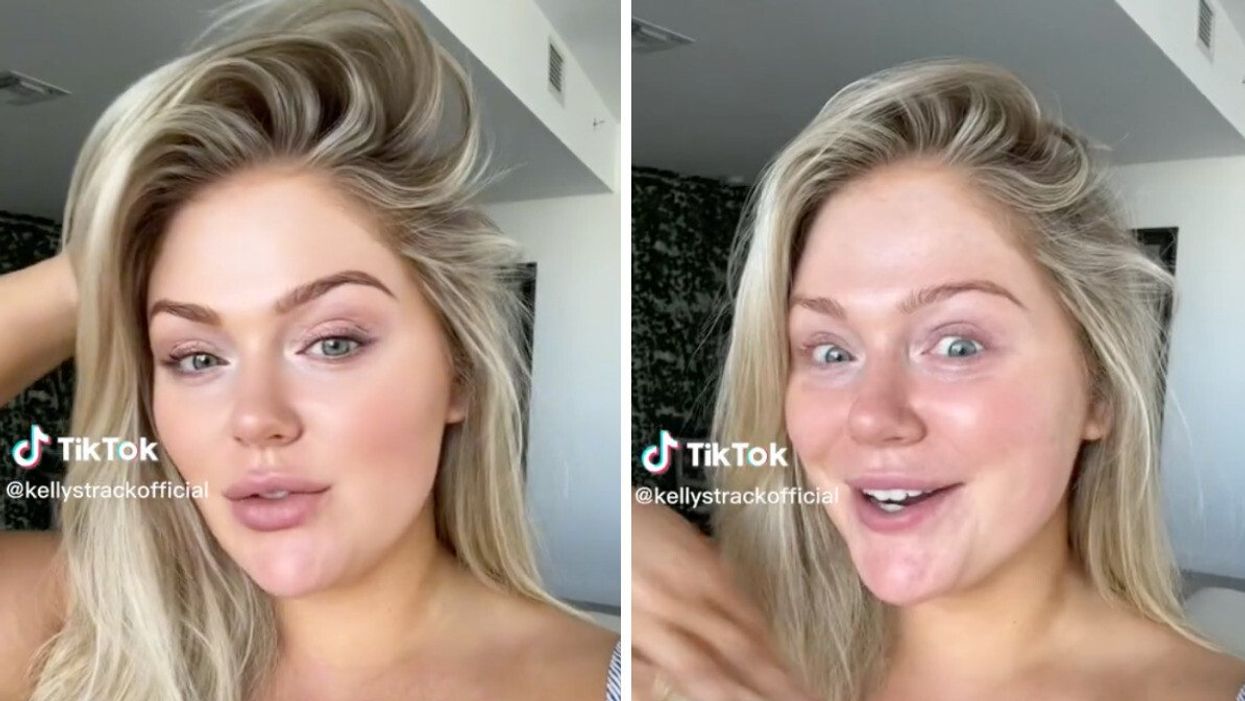 TikToker Kelly Strack using the "bold glamour" filter.