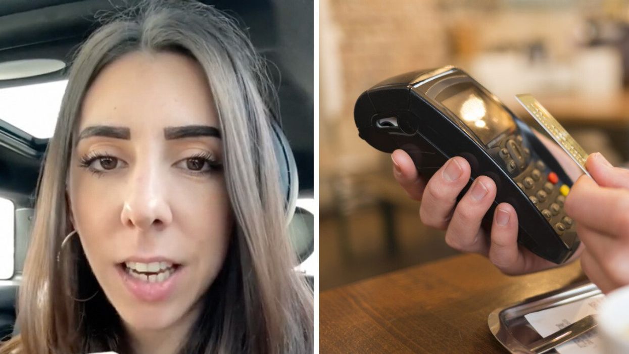TikToker @lifewithfed. Right: Someone paying with a credit card.