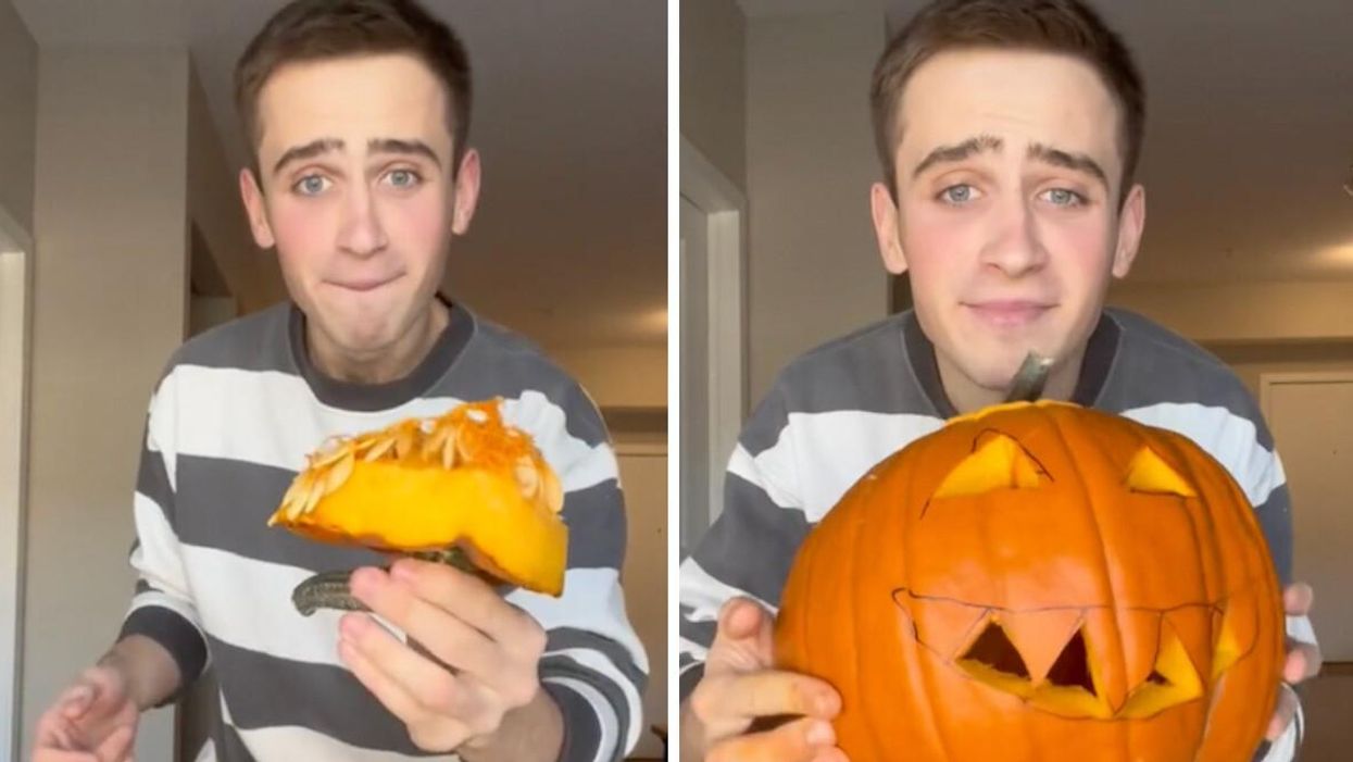 TikToker makhnachov carving his first pumpkin.