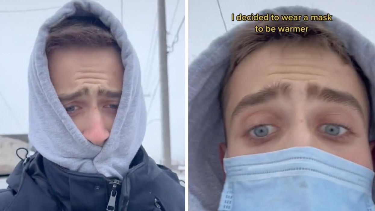 TikToker @makhnachov experiencing his first snow in Canada.