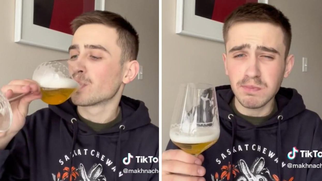 TikToker @makhnachov trying "Canadian beer" for the first time.