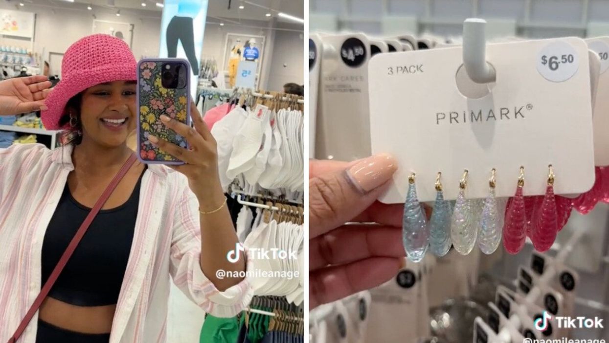 TikToker, Naomi Melanie Leanage, shopping at Primark. Right: Earring spotted at Primark.
